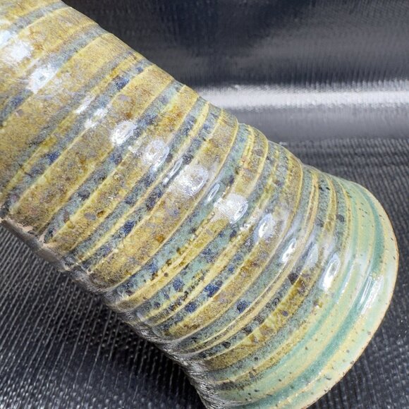 Vintage Hand Made Stoneware Pottery Bud Vase Brown Green Glaze Artist Marked VTG - Picture 7 of 12